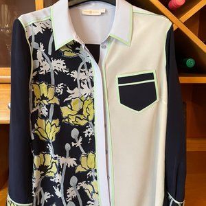 Tory Burch silk blouse with flower accent, size Small